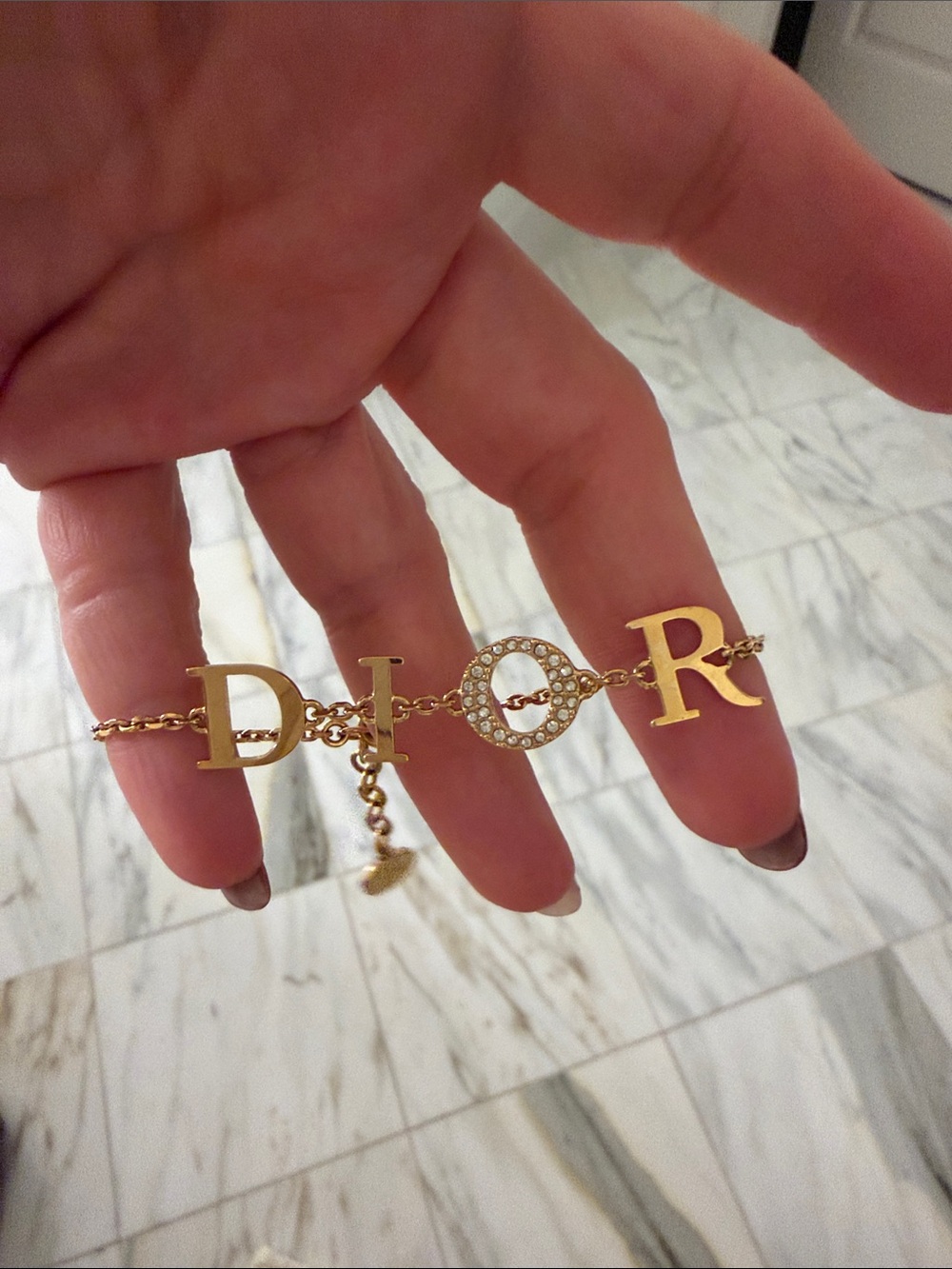 Dior Gold Letter Bracelet with Crystal O Detail